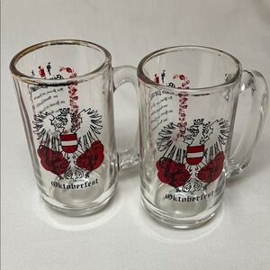 Vintage Octoberfest Glass Beer Mugs with Austrian Coat of Arms.